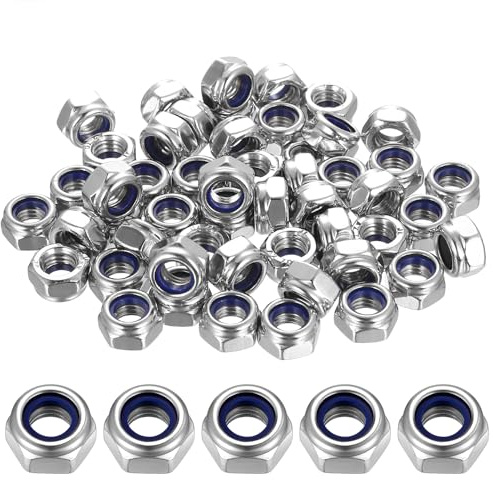XxinXrong 50 Stück Sechskantmuttern M8, Sicherungsmuttern Edelstahl Standard A2 V2A M8 Muttern Set, Edelstahlmuttern Selbstsichernde Muttern, Stopmuttern, Nylon Stoppmuttern Klemmmuttern Set
