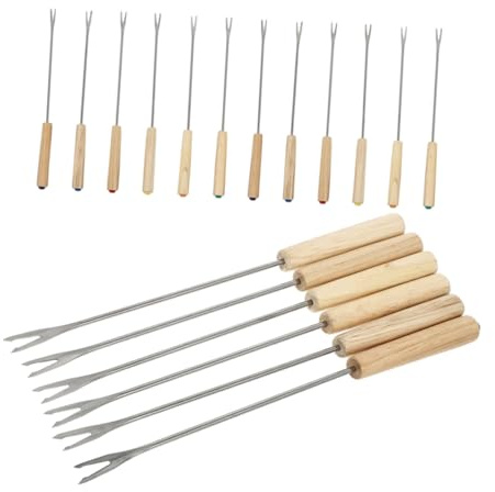 Amosfun 18 Pièces Fourchettes à Fondue à Manche Bois Acier Inoxydable Pour Cuisine Pique-niques Ustensiles De Service Pour Fondue Au Chocolat