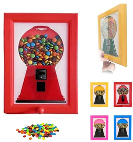 Candy Dispenser Picture Frame, Handy Candy Frame Dispenser, Rare Vintage the Handy Candy Frame-Hanging Candys Machine Art, Funny Sweet Dispenser Machine Photo Frames (Red)