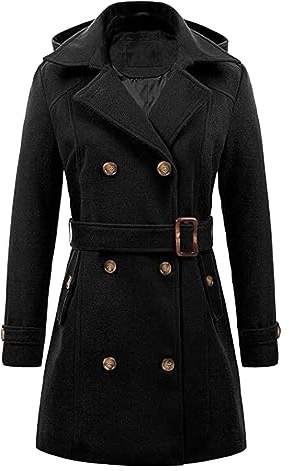 QIUhhpuy Trench Coat Femme avec Capuche Amovible Trench Mi-Long à Double Boutonnage Et à Revers Manteaux ImperméAbles Casual Vestes Printemps Automne avec Ceinture Casual AjustéE Manteaux