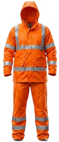 Hi Vis Waterproof Rainsuit 2 Piece Jacket & Trousers Set – High Visibility Workwear Safety Rain Suit Overalls Protective Clothing Outdoor Work Unisex Lightweight Synthetic Waterproof