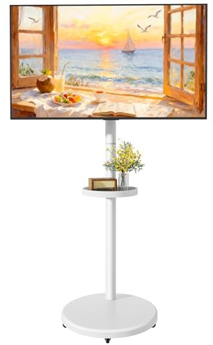 ECOTINY Rolling TV Stand with Wheels for 17–43 Inch TVs up to 15KG, White