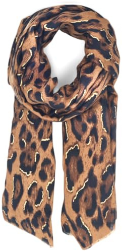 styleBREAKER Damen Schal mit Leoparden Muster und goldenen Metallic Akzenten | weiches langes Tuch mit kurzen Fransen 180 x 88 cm