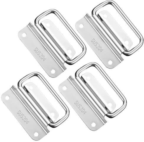 4 Piezas Asa de Acero Inoxidable para Caja de Herramientas, 75x56 mm, Tornillos no Incluidos, Adecuada para Diversos Flight Cases, Cajas de Ferretería, Cajas de Altavoces y Armarios, Color Plata