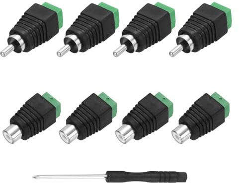 QUARKZMAN 8 Piezas Adaptador RCA Sin Soldadura Terminal De Tornillo Negro | Conectores Macho Hembra RCA, Para Cable De Altavoz Audio/Video, Incluye Destornillador