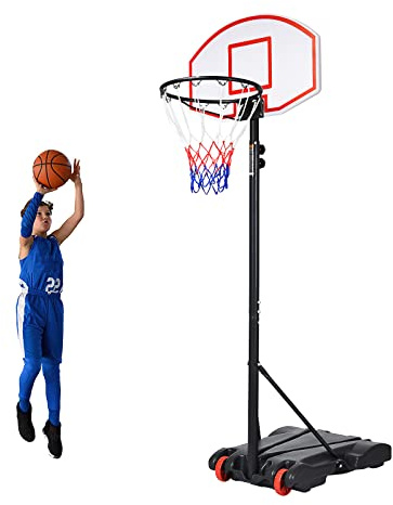 COSTWAY Panier de Basket sur Pied avec roulettes Hauteur Réglable de 179 à 208 cm, Support de Basketball Mobile avec 2 Filets, Convient à L'intérieur ou L'extérieur