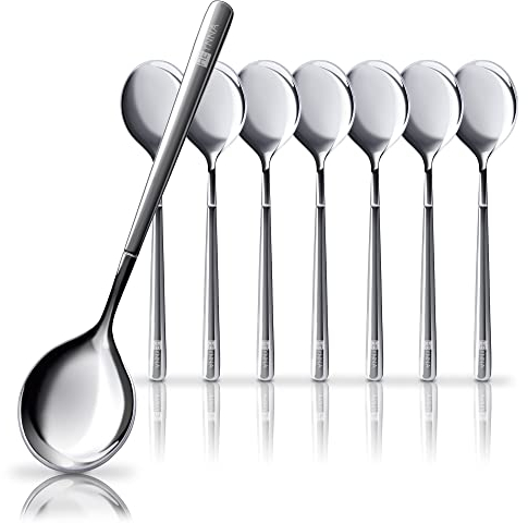 HEYNNA® Set di 8 cucchiai da tè Llano/ Cucchiaio da caffè in acciaio inox di alta qualità/Set di cucchiai adatto come cucchiaio da uova in acciaio inox, cucchiaio da dessert, posate per dolci