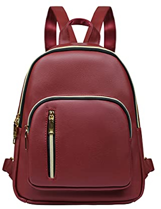 YANAIER Rucksäcke Damen PU Leder Tagesrucksack Schultaschen Reiserucksack Umhängetasche für Mädchen Burgund