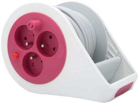 Zenitech - Mini enrollador de diseño de 3 tomas 2P + T, 7 m, color rosa