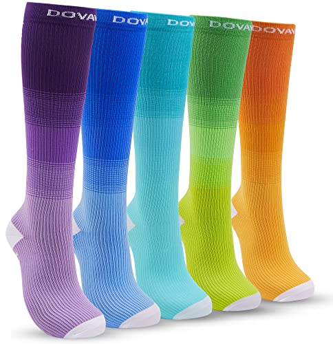 DOVAVA Kompressionsstrümpfe Damen 5 Paar 15-25 mmHg, Thrombosestrümpfe für Krankenschwester Erholung Medizinisch Marathon - Bunt A, 35-39