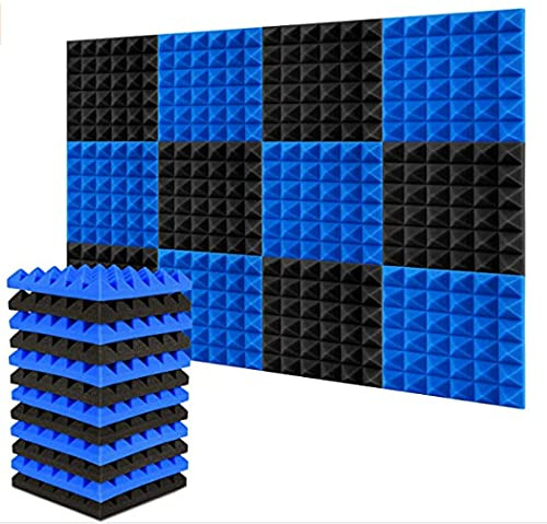 24 Pack 12X 12X1 Soundproofing Acoustic Studio Wedge Foam Tiles Wall Panels, Acoustic Panels Studio Soundproofing Foam Wedge Tiles (Black + Blue)