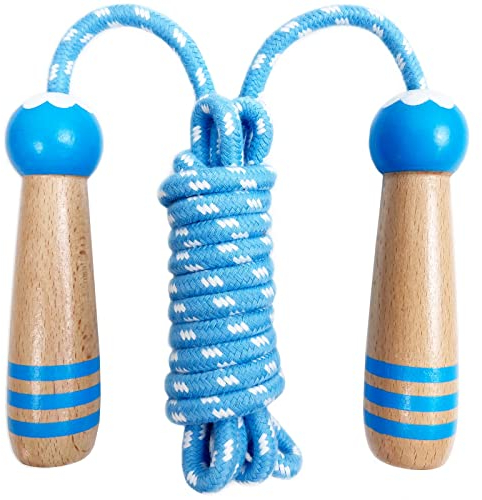 Verstellbares Springseil aus gewebter Baumwolle mit Holzgriff für Erwachsene, Fitnessübungen, Fettverbrennung, Fitnesstraining für Männer und Frauen (blau)