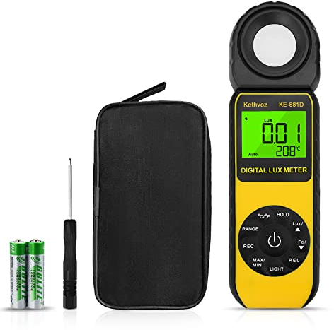 Lichtmesser Pflanzen Luxmeter, Kethvoz Belichtungsmesser Lumen Meter Messen Light 0,1~400.000 Lux mit Datenaufzeichnung, 270º Gedrehtem Lichtmessgerät, LED Fotografie messgerät KE-881D