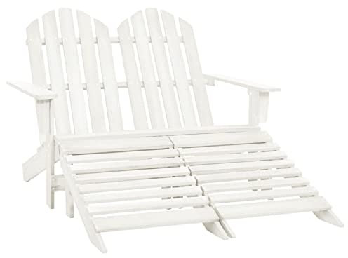 Tidyard 2-Sitzer Adirondack Gartenbank mit Fußstütze Sitzbank Parkbank Deckchair Liegestuhl Liege Garten Sonnenliege Gartenstuhl Tannenholz Weiß
