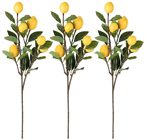 WIVAYE 3Pack Artificial Lemon Branches,Faux Lemon Branch Decor, Yellow Lemon Tree Stem with Greenery Leaves, Artificial Lemon Picks Decoration for Home or Table Centerpiece