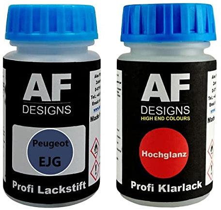 Alex Flittner Designs Pennarello per vernice per Peugeot EJG Deep Blue Metallic + vernice trasparente per auto da 50 ml