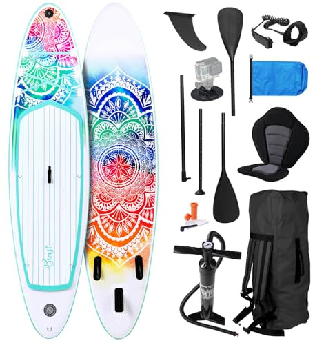 BRAST SUP Board Lady | Aufblasbares Stand up Paddle Set für Frauen | 300cm viele Modelle | inkl. Sonderzubehör | 2in1 Paddel Kajak-Sitz Action-Cam-Halterung Fußschlaufe Pumpe Rucksack | Mandala