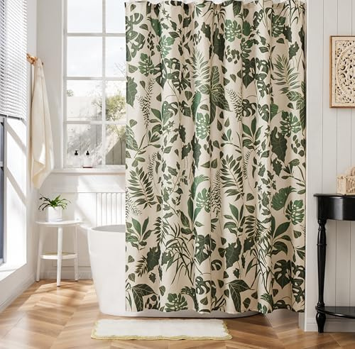 Ohocut Boho duschdraperi Grönt söta blommiga badrum duschdraperier allover djungel tropiska löv vattentätt polyestertyg 183 x 183 cm