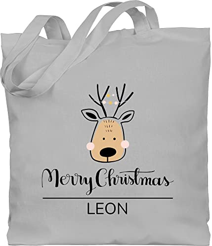 Geschenk mit Namen personalisiert by Shirtracer - Baumwolltasche - Weihnachten Kinder Geschenke - Scandi Weihnachtstiere Merry Christmas schwarz