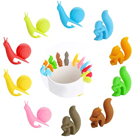 Sachet de Thé en Silicone, 10pcs écureuil Escargot Porte - sac à Thé Mignon Marque de Boisson Verre Porte - sac à Thé en Escargot pour la Fourniture de Tasses