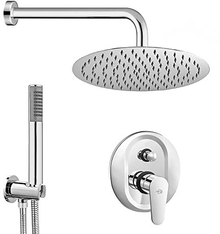 Set Doccia Completo Cromato, Sistema Incasso compreso di Miscelatore con deviatore, soffione 20 cm anticalcare e Kit doccetta (Cromo, Lizzy)