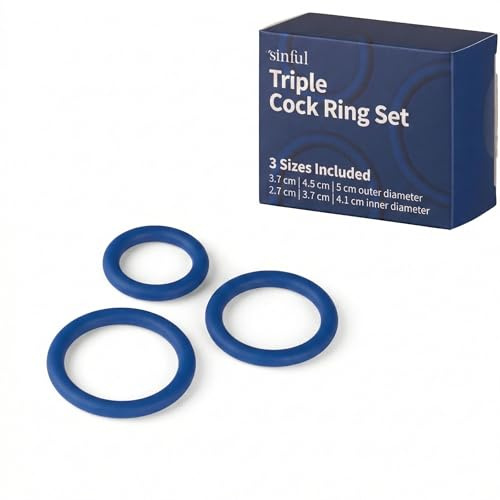 Sinful Penisring Set - Cockring Set - Cockringe Weich Eng - Blau Penisringe | Set mit 3, 3,8 / 4,6 / 5,1 cm Durchmesser, 2,7 / 3,7 / 4,1 cm Innendurchmesser, Silikon, Wasserbasiert Gleitmittel empfohlen