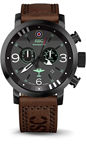 RSC Pilot's Watches Aviator Mosquito D-Day Cronografo Aviation da uomo 45mm, Marrone scuro, Militare