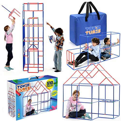 TOWER TUBES Bauspielzeug 510 Stück, Stem Fort Baukit Spielzeug für Jungen Alter 8-12, stabile Konstruktion Fort Builder, Indoor Outdoor Bauspielzeug