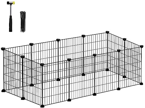 SONGMICS Recinto per Animali di Piccola Taglia, Recinzione Personalizzabile per Criceti, Conigli, Rete in Metello, Include Martelletto e Fascette, per Uso Interno, Nero LPI001B01