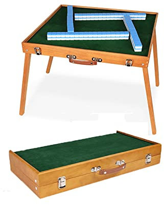 Tragbarer klappbarer Mahjong-Tisch mit 144 Stück 26mm/30mm Mahjong-Set – Leichter chinesischer Mahjong-Holztisch für den Haushalt im Freien, Erholung, Party, Reisen (30mm Blau Mahjong)