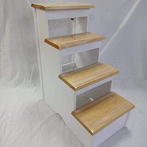 la iberica Scala 4 gradini. Legno. Bianco con gradini verniciati. Altezza 80 x 65 x 40 cm