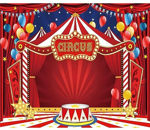3 x 2,4 m rosso circo tenda sfondo per festa a tema carnevale notte bambini compleanno tenda rossa palloncino stelle fotografia decorazioni baby shower sfondo foto torta tavolo banner Photo Booth