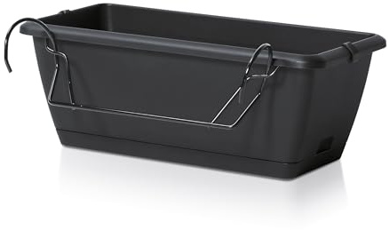 Spetebo Balkon Blumenkasten mit Halterung und Bewässerungssystem - 1 Stück in 40 cm - Kunststoff Geländer Pflanztopf in anthrazit - Blumentopf Pflanzkasten zum Einhängen mit Wasserablauf