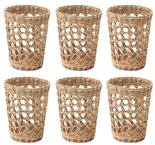 6 Portabicchieri in Vimini Intrecciato a Mano, Copribicchieri in Paglia Cava, Copribicchieri Vintage per Bottiglie di Vetro, Bicchieri di Plastica