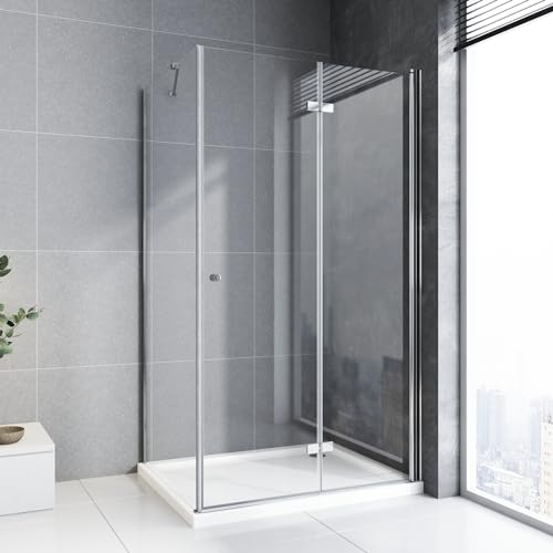 Duschkabine 100x80 cm Eckeinstieg 180° Falttür Duschabtrennung Eckeinstieg Duschwand Dusche mit Seitenwand aus 6 mm Starkem Gehärtetem Sicherheitsglas,Höhe 185 cm