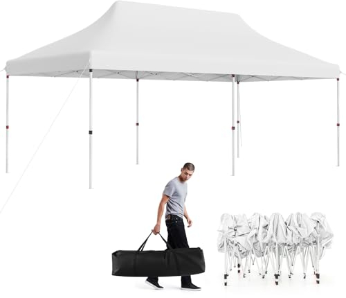 COSTWAY Pavillon 3x6m, Faltpavillon höhenverstellbar mit Tragetasche, Gartenpavillon Wasserdicht Stabil Winterfest, UV-Schutz 50+, Partyzelt,für Garten, Hochzeit, Party (Weiß)