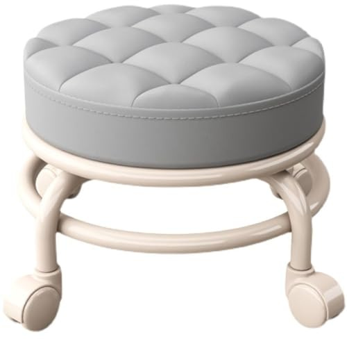 Kleiner Hocker mit Rollen für Pediküre, 360 ° drehbar, Toilettenhocker für Spa und Zuhause (Beige)