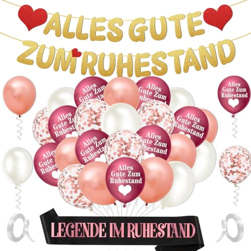 Alles Gute Zum Ruhestand Banner und Deko Set - Vormontierte Girlande Mit Luftballons für Rente, Pension und Abschied Party