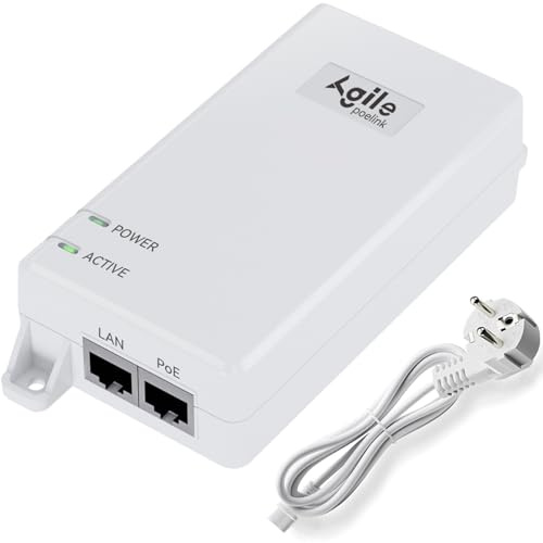 AgilePoElink 10 Gigabit PoE Injektor 60W IEEE802.3af/at/bt konform, PoE (15,4W), PoE+ (30W) oder PoE++ (60W) PoE Netzteil Injektor Adapter für PTZ Sicherheits Kamera/Access Point/IP Telefon