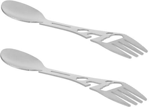 MILISTEN 2 Stück Outdoor Picknick Geschirr Camping Göffel Metall Göffel Tragbares Camping Utensil Praktischer Flaschenöffner Wander Löffel Kleiner Outdoor