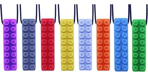 GNAWRISHING Chew Necklaces for Sensory Kids 8Pcs Brick Shape Sensory Chewy Toys for Autism Girls and Boys, ADHD Toddler, Adult