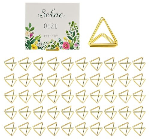 Werownsgso Lot de 50 porte-cartes de table triangulaires en métal - Mini porte-cartes de place - Support photo - Décoration pour mariage, anniversaire, fête prénatale, restaurants