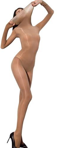 RUIBAVYA Body Stockings for Women Sexy Full Body Tights Oil Shiny Bodystocking High Neck Nylon Catsuit Shimmer Bodysuit