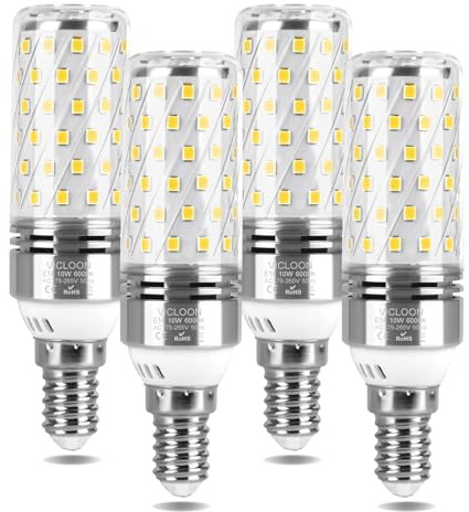 Vicloon Bombilla campana extractora, Bombilla LED E14, E14 LED Frío 10W Equivalente Lámpara Halógena De 100W, Blanco Frío 6000K,1300LM, Angulo de haz de 360, 4 Unidades