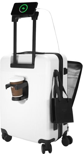 HUIDA TECH Handgepäckkoffer 20 Zoll mit Laptopfach, Leichte Koffer Hartschale und TSA-Schloss, Kabinengepäck mit Spinnrollen, USB-Ladegerät & Getränkehalter