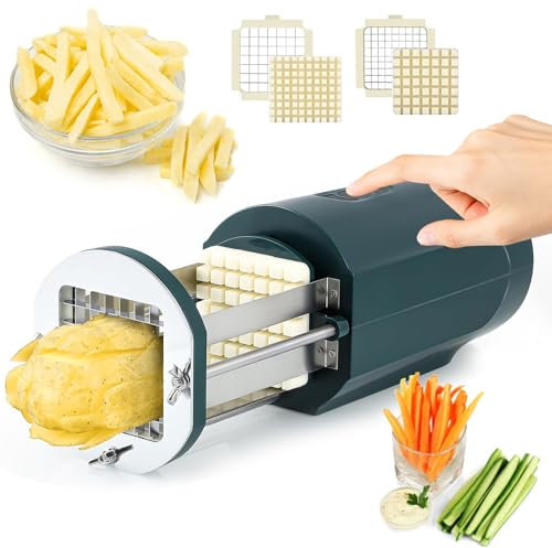 Cortador Eléctrico De Patatas Fritas, Cortador De Patatas Cortador De Manzanas Cortador De Verduras Con Cuchillas De 9 x 9 mm Y 12 x 12 mm Cortador De Verduras Multifuncional