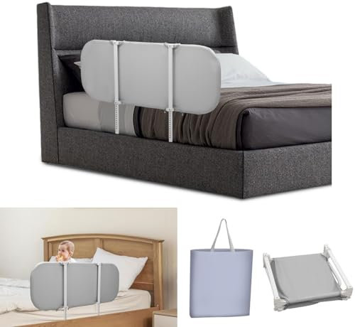 Ollewiellan 120CM Bettgitter Boxspringbett Klappbar,Bettschutzgitter Rausfallschutz für Kinder,Kinderbettgitter Höhenverstellbar,Schnelle Montage Babybettgitter für Kinderbett,Grau