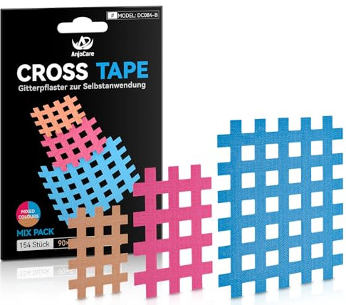 AnjoCare 154 Pezzi Cross Tape, Cerotti a Griglia con Forte Adesione per Sollievo da Dolori Muscolari e Articolari, Cerotti Agopuntura Impermeabili per Terapia a Punti Trigger e Rilascio Tensione
