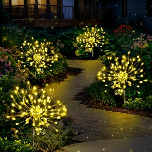Anordsem Decoración solar de jardín para exterior resistente a la intemperie: luces solares para exteriores luces de jardín – fuegos artificiales LED iluminación exterior para balcón iluminación de