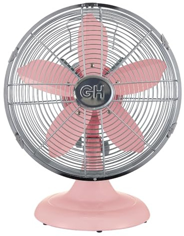 Good Housekeeping 92606 - Ventilador de mesa de oficina retro de metal de 12 pulgadas con amplia oscilación, ajustes de 3 velocidades y asa de transporte, color rosa